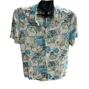 Denim & Flower Ricky Singh Floral Print Button Up Slim Fit Short Sleeve Sz M